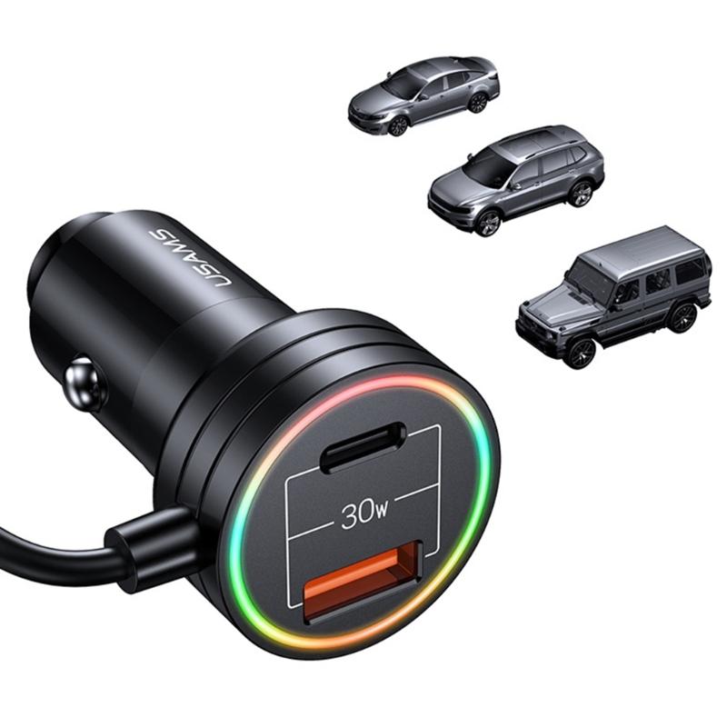 Bộ sạc xe 3A Bộ sạc xe hơi USB Bộ sạc kép PD- & QC3.0 Bộ sạc xe với bộ sạc cáp loại C