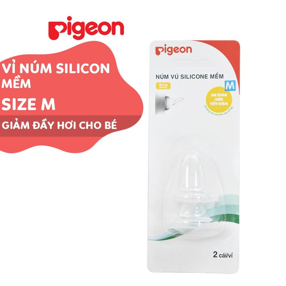 Núm Vú Cổ Hẹp Silicone Mềm Pigeon 2 Cáivỉ - Size M4 Tháng Tuổi