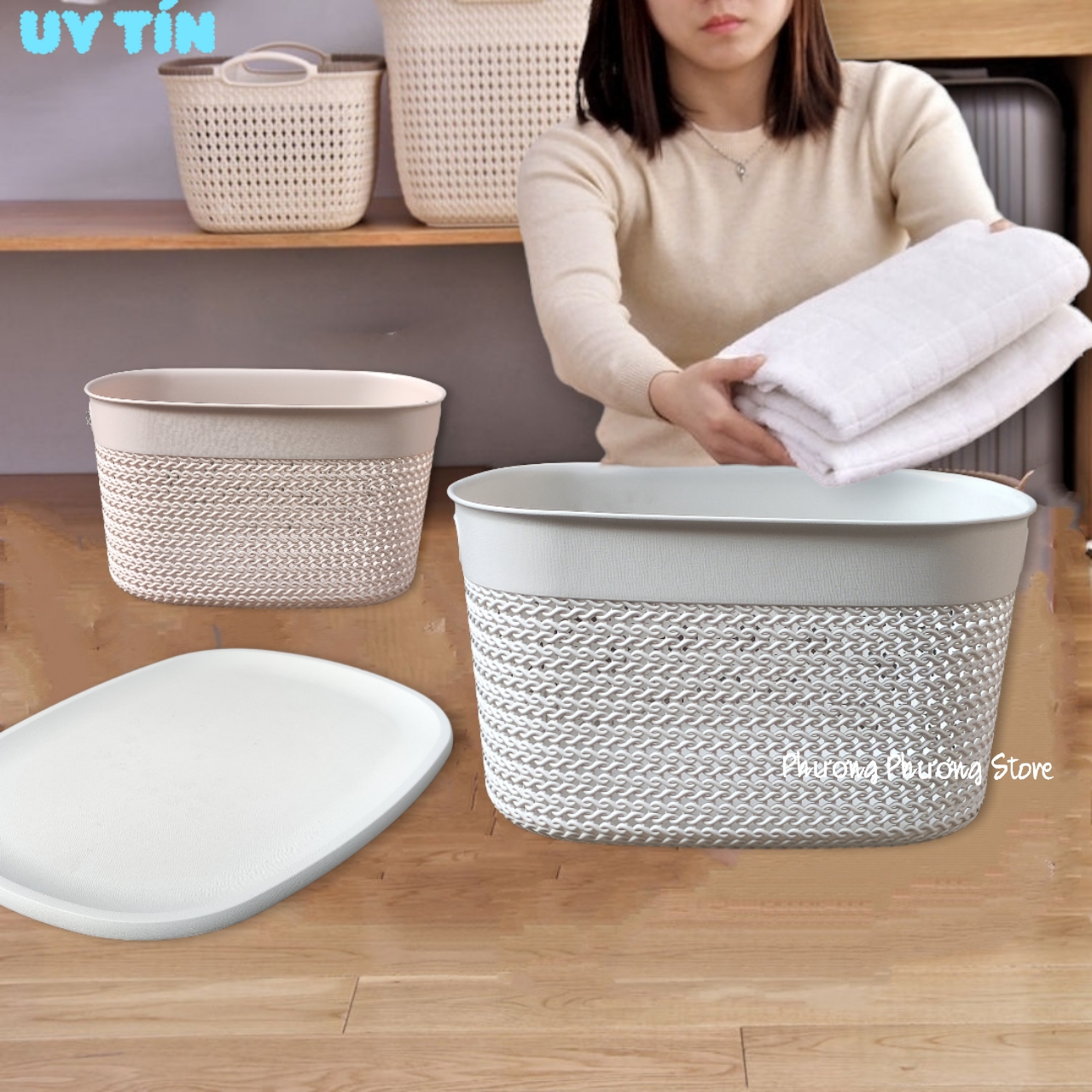 Giỏ Đựng Đồ kiểu Dáng Ô Van có nắp đậy Hàn Quốc