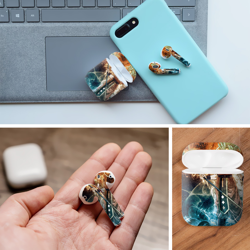 Miếng dán skin chống bẩn cho tai nghe AirPods in hình Dragon Ball - Goku Blue - 7vnr77 (bản không dây 1 và 2