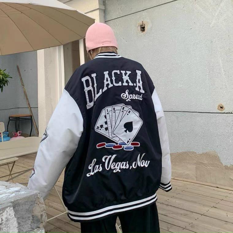 Áo khoác bomber dù nam nữ bóng chày kiểu dáng form rộng tay dày dặn dù 2 lớp họa tiết xúc xắc