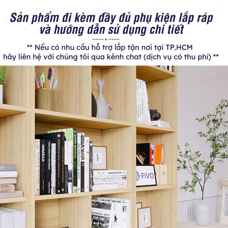 Kệ Sách Đứng Để Sàn Màu Gỗ FIVO FB73, Gỗ MDF Chống Ẩm Cao Cấp Dày Dặn, Có Kèm Tấm Lưng Chắc Chắn, Dễ Dàng Lắp Ráp Và Vệ Sinh