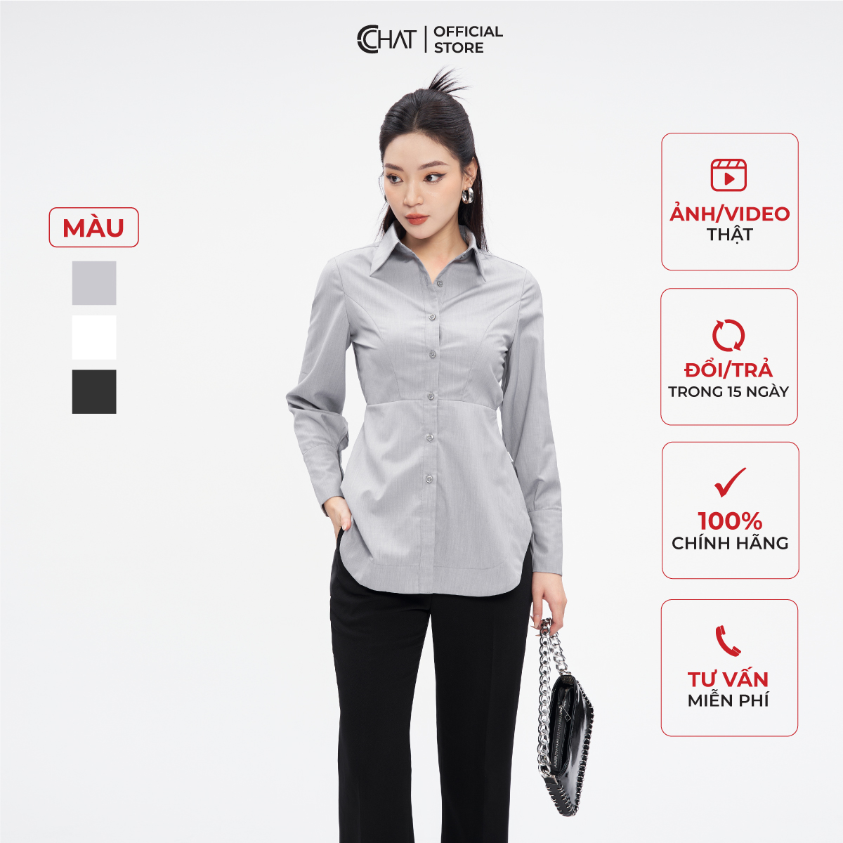 Áo Sơ Mi Nữ Kiểu Bổ Ngực Nhún Thân Sau Chất Thô Cao Cấp 53FDT2014OT