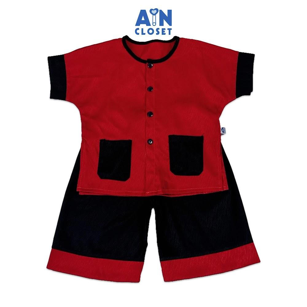 Bộ quần áo Bà ba Lửng unisex cho bé hoa văn Vân Gỗ Đỏ quần Đen gấm - AICDBTXSKKCX - AIN Closet