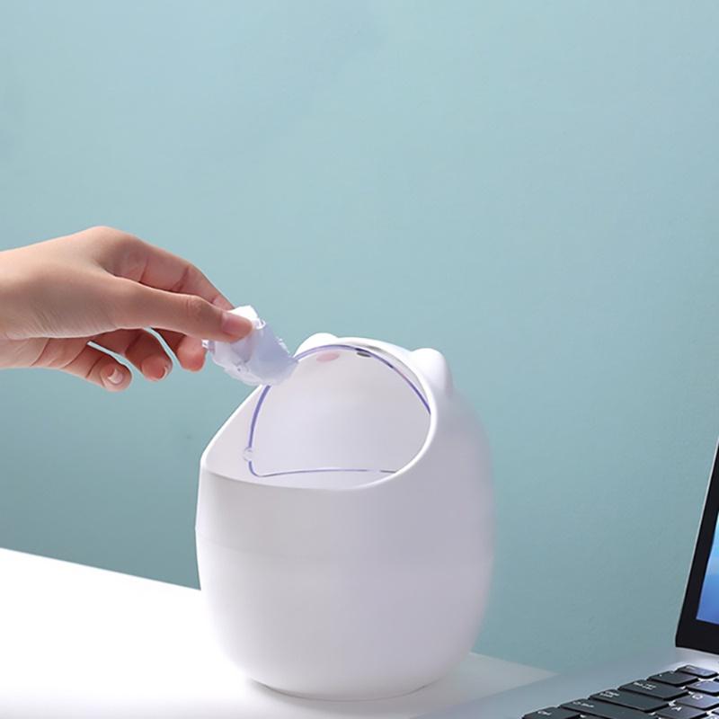 Thùng rác mini để bàn thiết kế nắp lật kiểu hoạt hình dễ thương sáng tạo đa năng