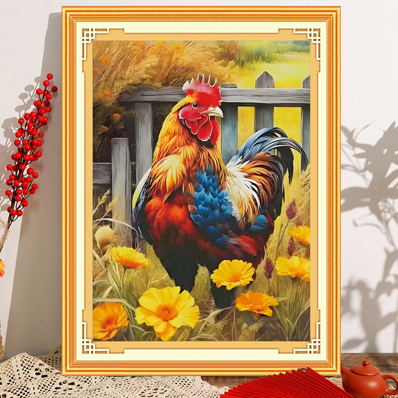 [Thêu 4 sợi] Tranh thêu chữ thập Gà trống xw3112, kích thước 45 x 60 cm