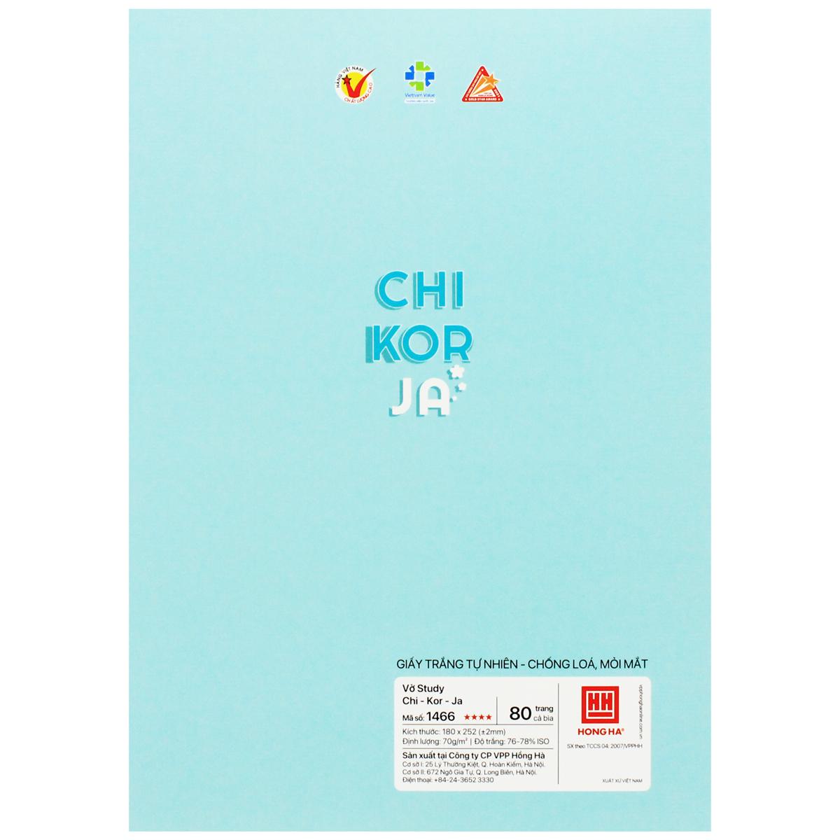 Vở Gáy Ghim Study Chi-Kor-Ja - Tiếng Trung Quốc, Hàn Quốc, Nhật Bản - 80 Trang 70gsm - Hồng Hà 1466 (Mẫu Bìa Giao Ngẫu Nhiên)