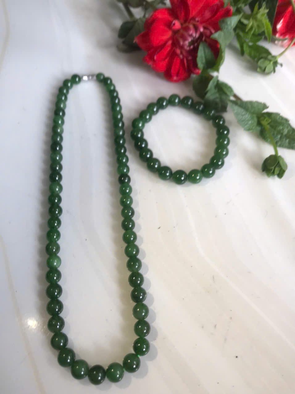 Bộ Vòng Chuỗi Đeo Cổ 8li Và Vòng Tay 9li5 Đá Ngọc Phật Xanh tự nhiên đẹp hay ngọc bích Màu xanh ngọc bích bóng đẹp món quà tặng Mẹ tặng cho mình và người thân nữ đeo đẹp ý nghĩa ạ