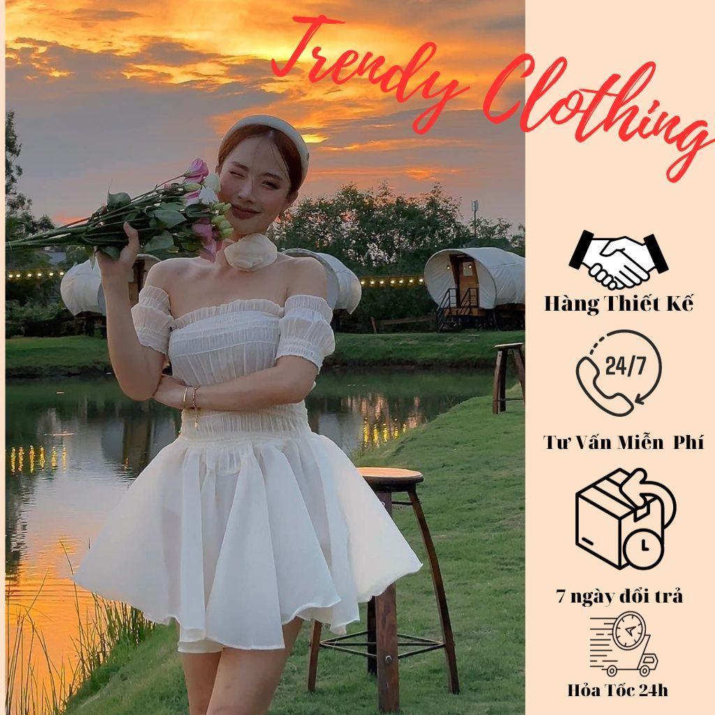 Đầm tiểu thư, Đầm babydoll nhún eo xòe chất tơ cực đẹp Trendy Clothing
