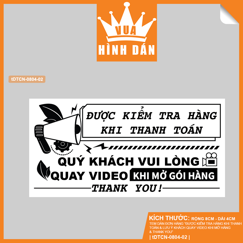 Hình ảnh Set 50/100 Tem ĐƯỢC KIỂM HÀNG KHI THANH TOÁN, QUÝ KHÁCH VUI LÒNG QUAY VIDEO KHI MỞ GÓI HÀNG, THANK YOU! (8x4cm) (1.086) - tem sticker dán đơn hàng, kiện hàng dành cho shop