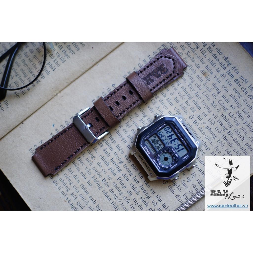 DÂY ĐỒNG HỒ DA BÒ CÀ PHÊ SỮA - DA BÒ THẬT - RAM CÀ PHÊ SỮA - RAM LEATHER - SIZE CASIO AE1200/SEIKO5