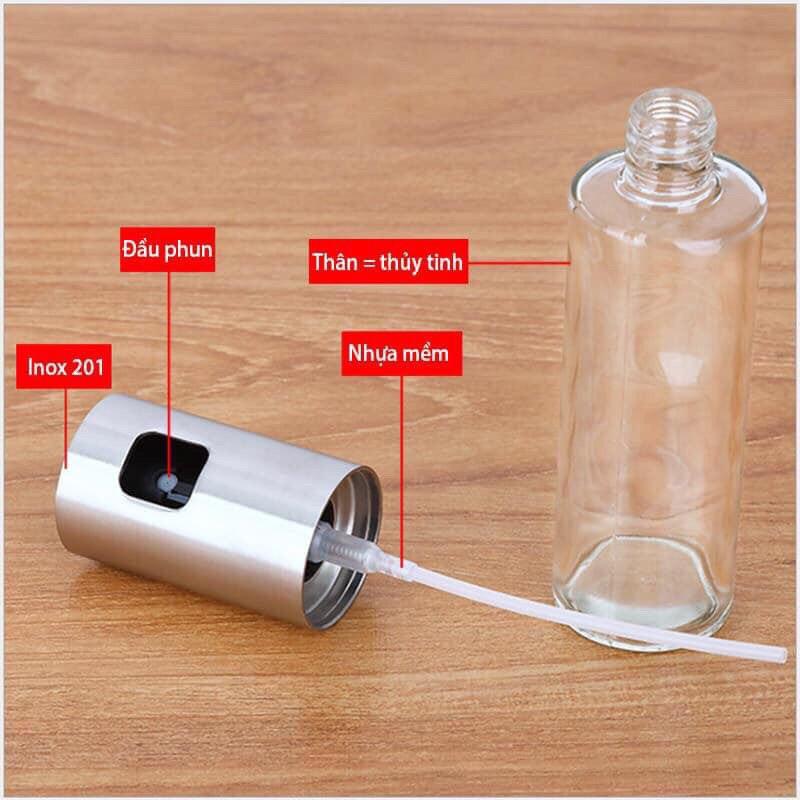 Bình Xịt Dầu Ăn Và Gia Vị Thuỷ Tinh Nắp Inox 100ml