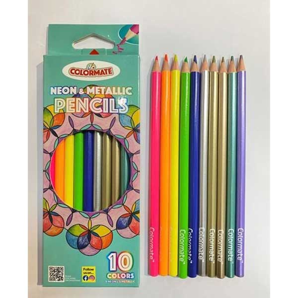 Colormate - Hộp Giấy 10 Cây Bút Chì Màu Neon Và Metallic