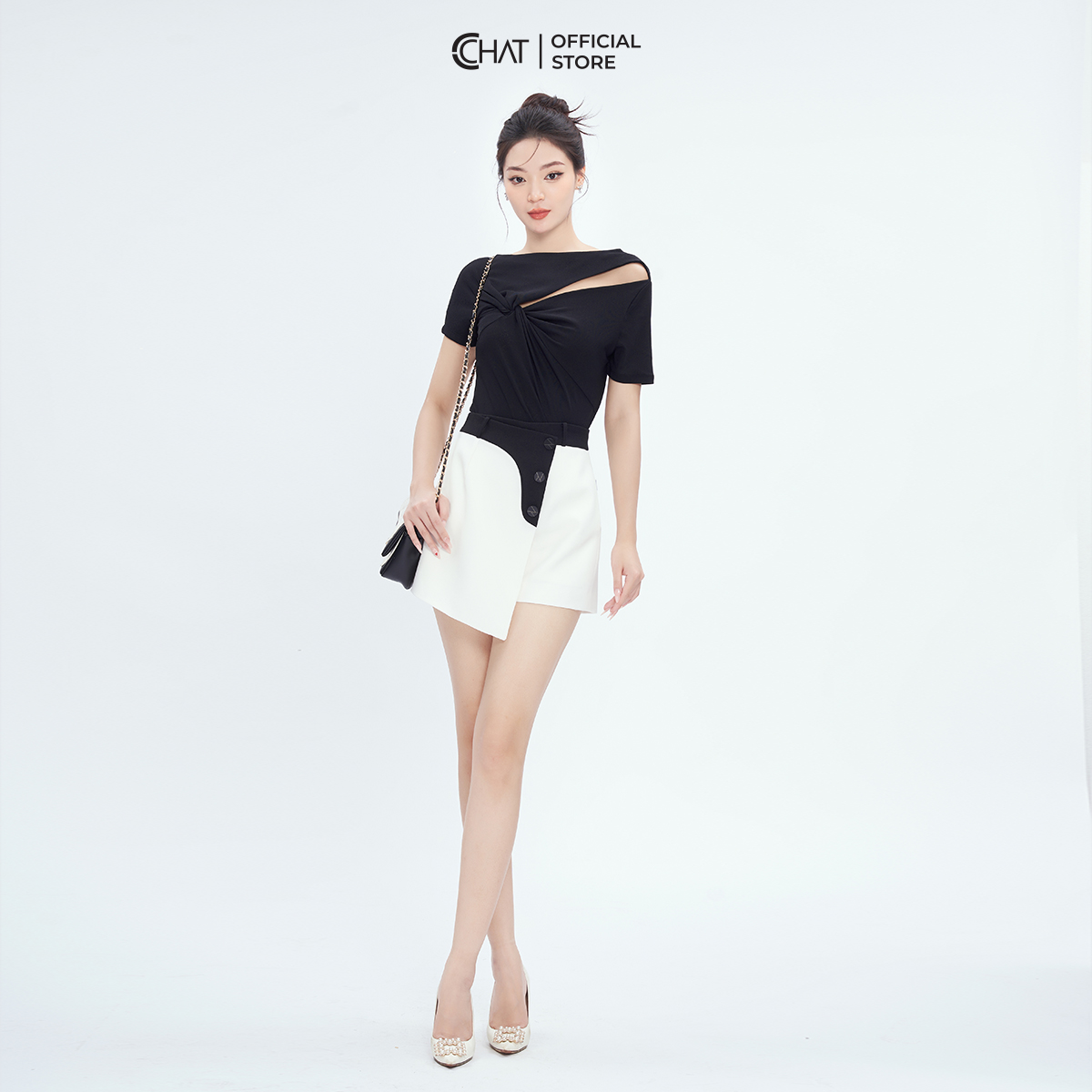 Áo Thun  Kiểu Xoắn Bên Ngực Dáng Ôm Chất Vải Mềm Mịn Co Giãn 4 Chiều 53TNC2039OT