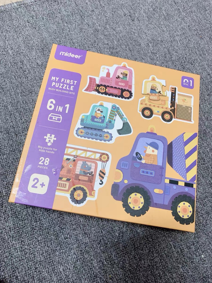 Bộ xếp hình Mideer cho bé 1.5 tuổi trở lên làm quen - mẫu Xe Công Trường - Mideer My first puzzle Building Site