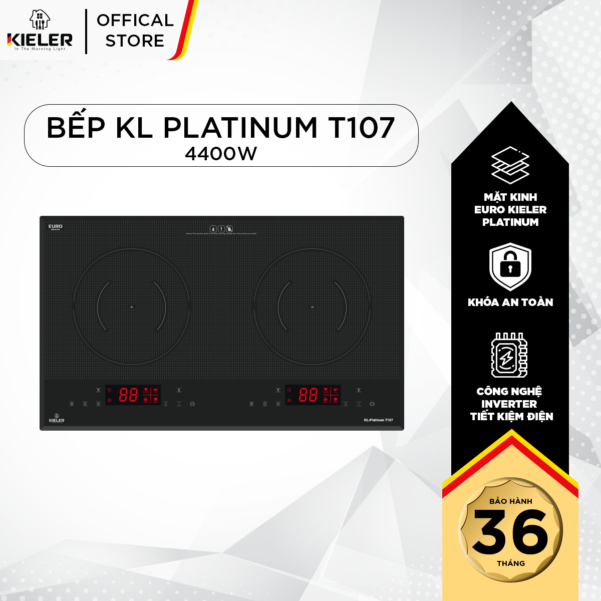 Bếp điện từ đôi Kieler KL-PLATINUMT107 mặt kính Euro Kieler Platinum, Bếp điện từ đa dạng chức năng, cảm ứng chống tràn - Hàng Chính Hãng