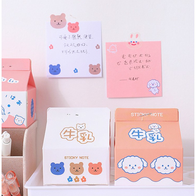 Giấy Note Hộp Sữa 200 Tờ Họa Tiết Xinh Xắn, Giấy Ghi Chú 200 Tờ Nhiều Màu Cute Hot Trend