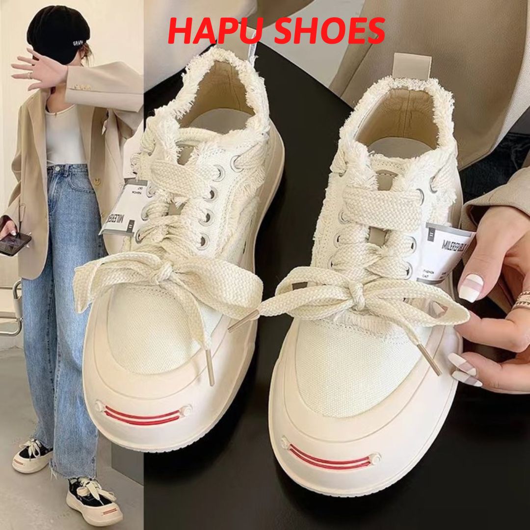 Giày thể thao nữ rách Fashion đế cao 4cm, giày sneaker chất vải canvas mẫu mới