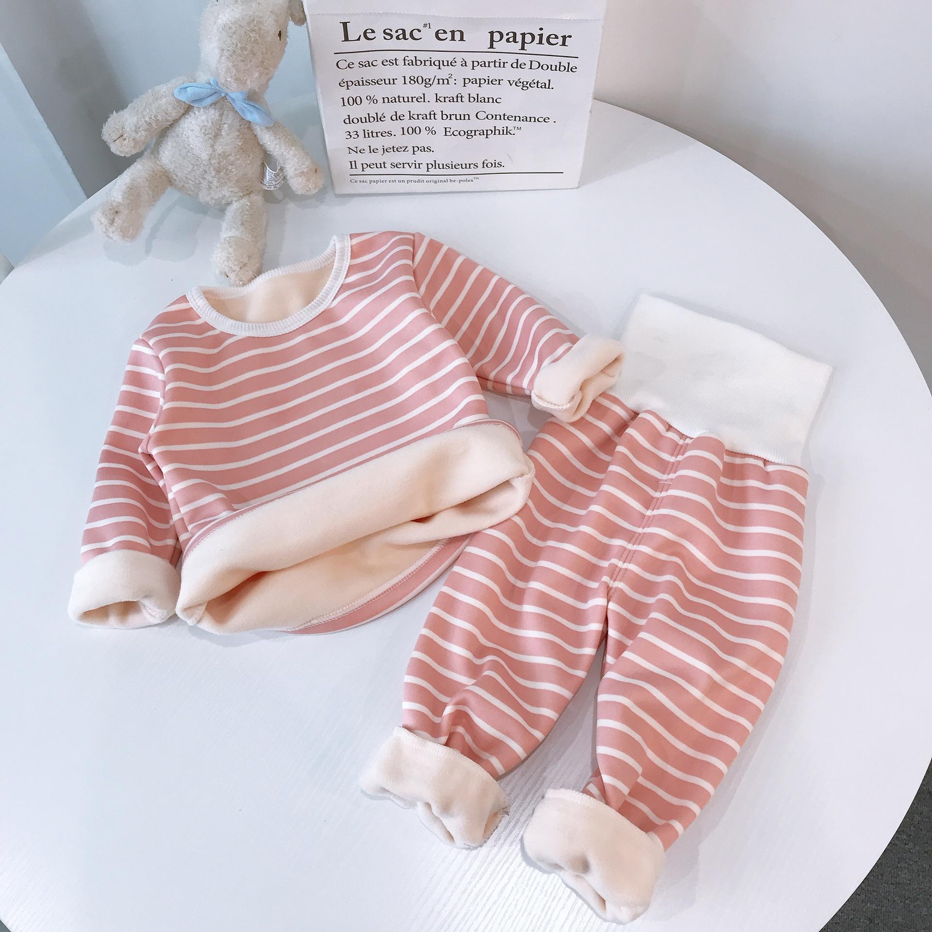 Bộ Quần Áo Mùa Đông Plus Nhung Dày Ấm Quần Áo Phù Hợp Với Bé Trai Và Bé Gái Nhà Phục Vụ Bộ Đồ Ngủ Cao Cấp Sọc 2 bộ Phù Hợp Với