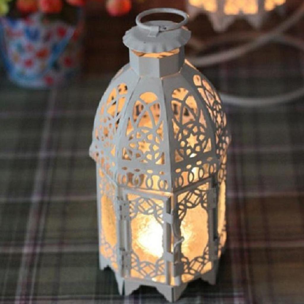 Tea Light Candle Holder Moroccan Lantern Coloured Glass Candlestick White