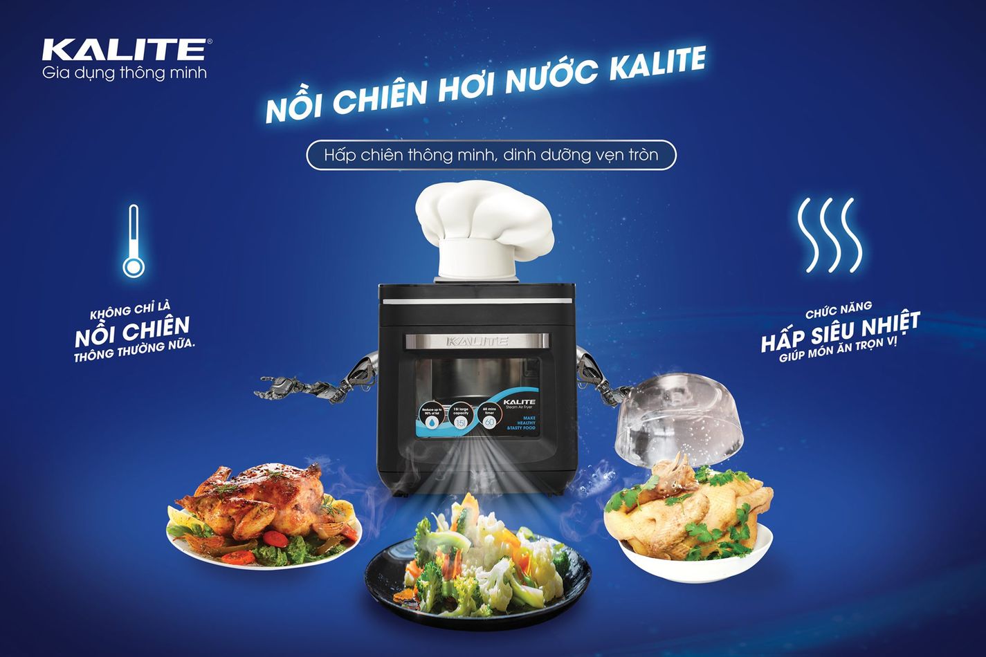 Nồi Chiên Không Dầu Kết Hợp Hấp Kalite Steam X - Công Suất 1700W, Dung Tích 15L - Hàng Chính Hãng