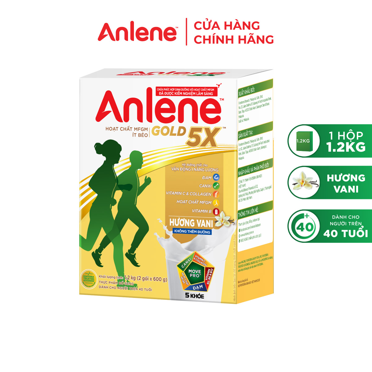 Combo 2 Sữa Bột Anlene Gold 5X Hương Vanilla (Hộp giấy 1200g) tặng nồi lẩu inox