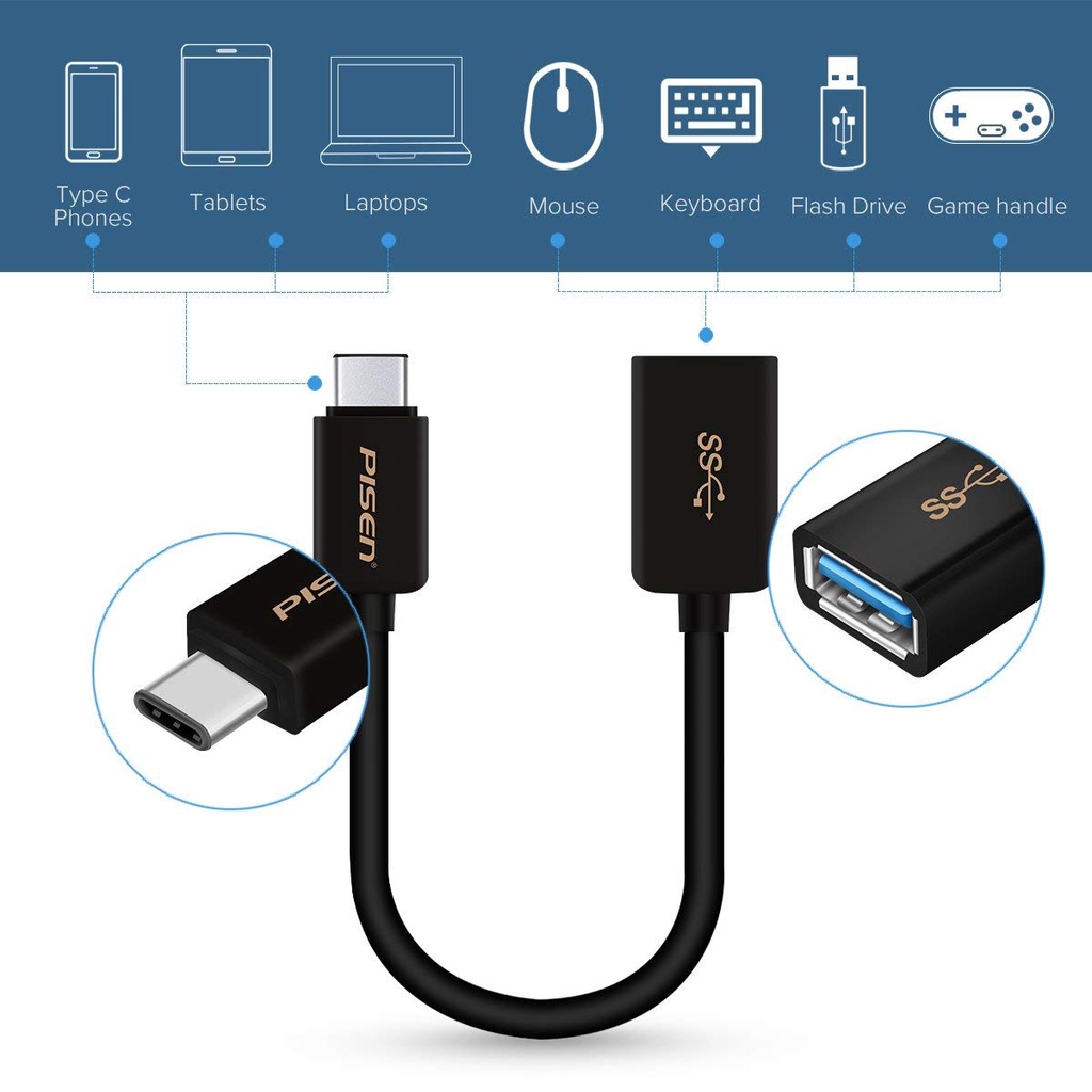 Cáp chuyển OTG type-C ra USB Pisen MU11-150 (15cm) _ Hàng chính hãng