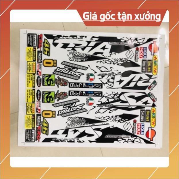 Trọn bộ tem rời Satria Fi trắng đen 3 lớp ko bay màu