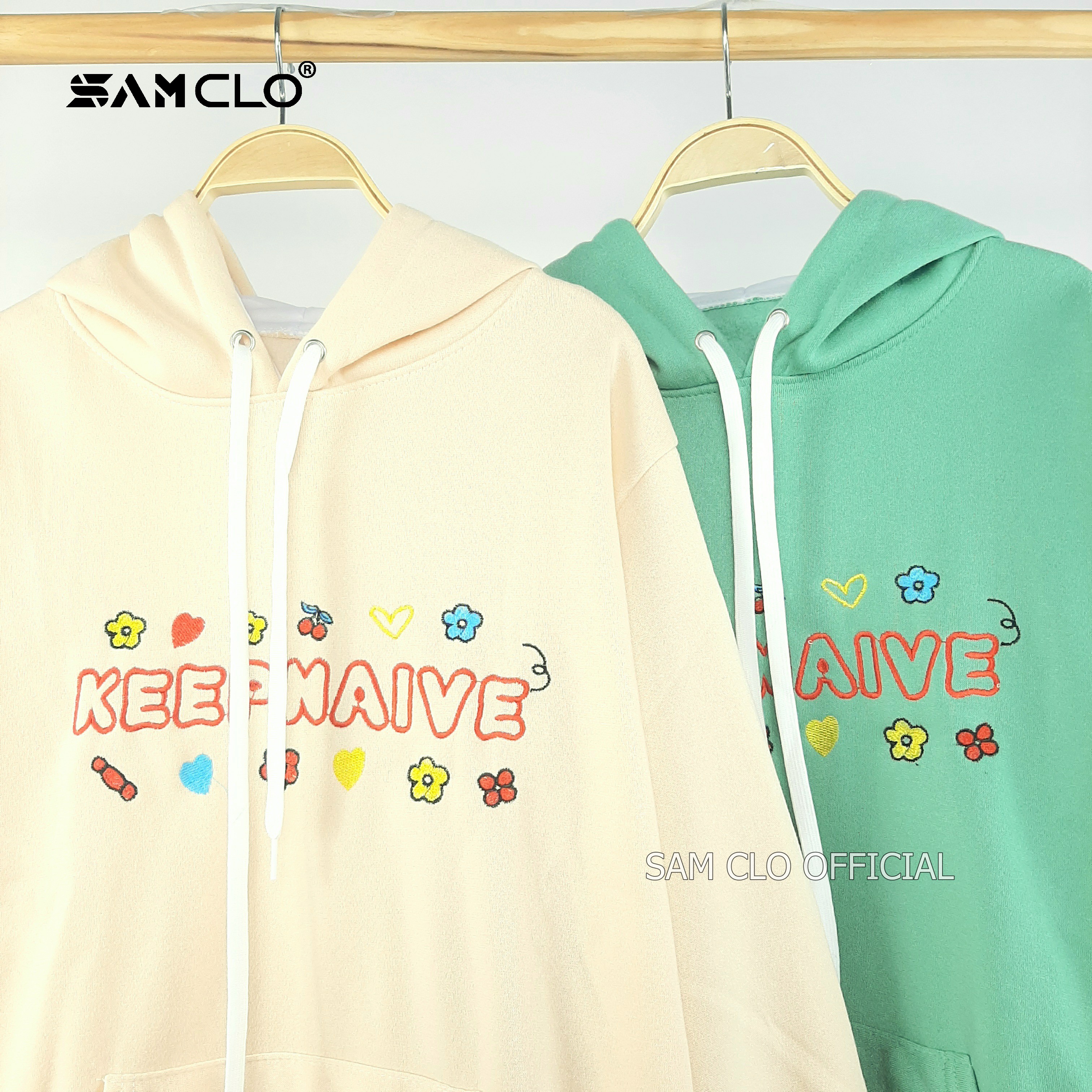 Áo khoác nỉ SAM CLO nam nữ hoodie chui có mũ tay dài thu đông freesize dáng unisex thêu họa tiết HOA CÚC KEEPMAIVE