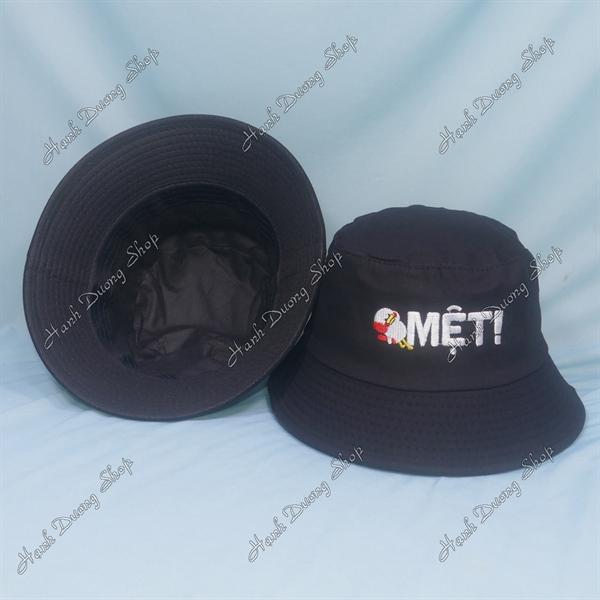 Nón tai bèo mũ bucket vành nhỏ thêu chữ Mệt - Đen