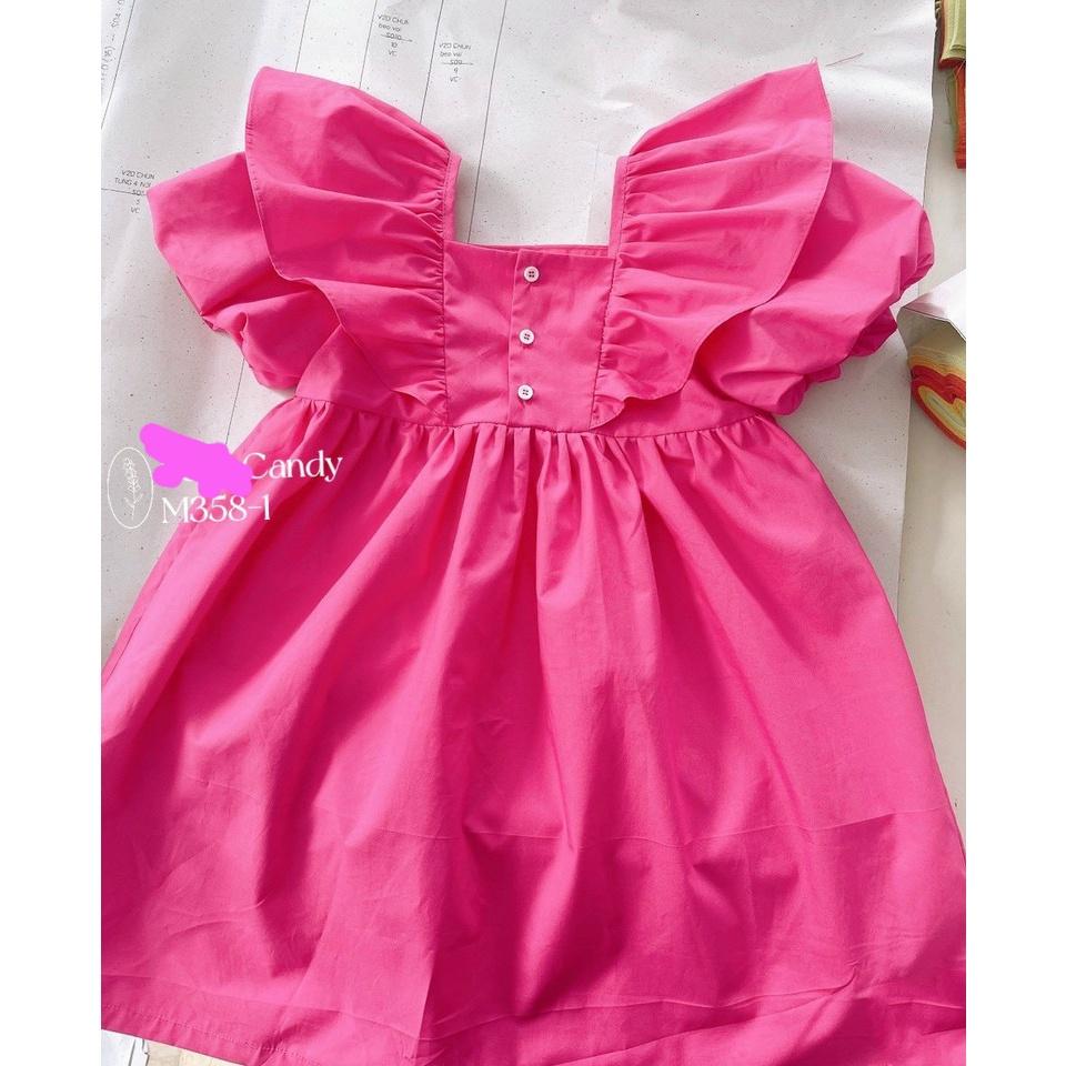 Đầm váy babydoll tay phồng cho bé gái màu hồng diện đi chơi đi học đẹp size 12-40kg chất kate mềm mát