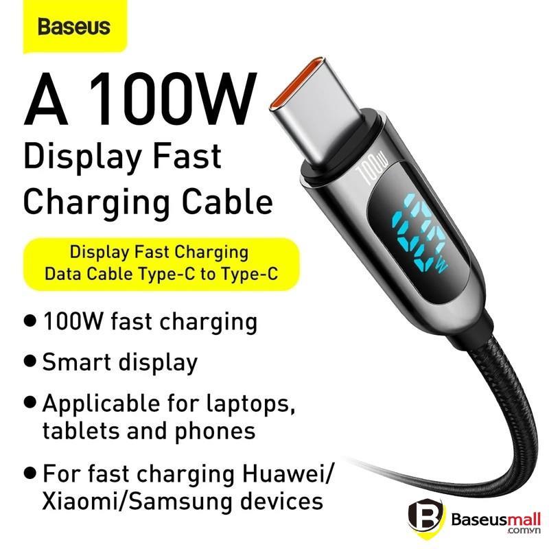 Baseus -BaseusMall VN Cáp sạc nhanh C to C 100W Baseus Display Fast Charging Data Cable (Hàng chính hãng)