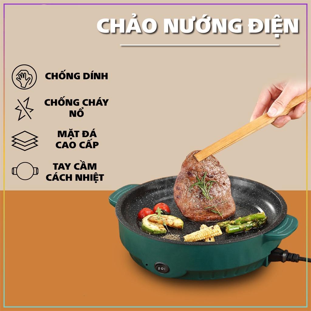 Chảo Nướng Điện Mini Đa Năng 26cm, Bếp Nướng Điện Chống Dính, Nướng Thịt BBQ