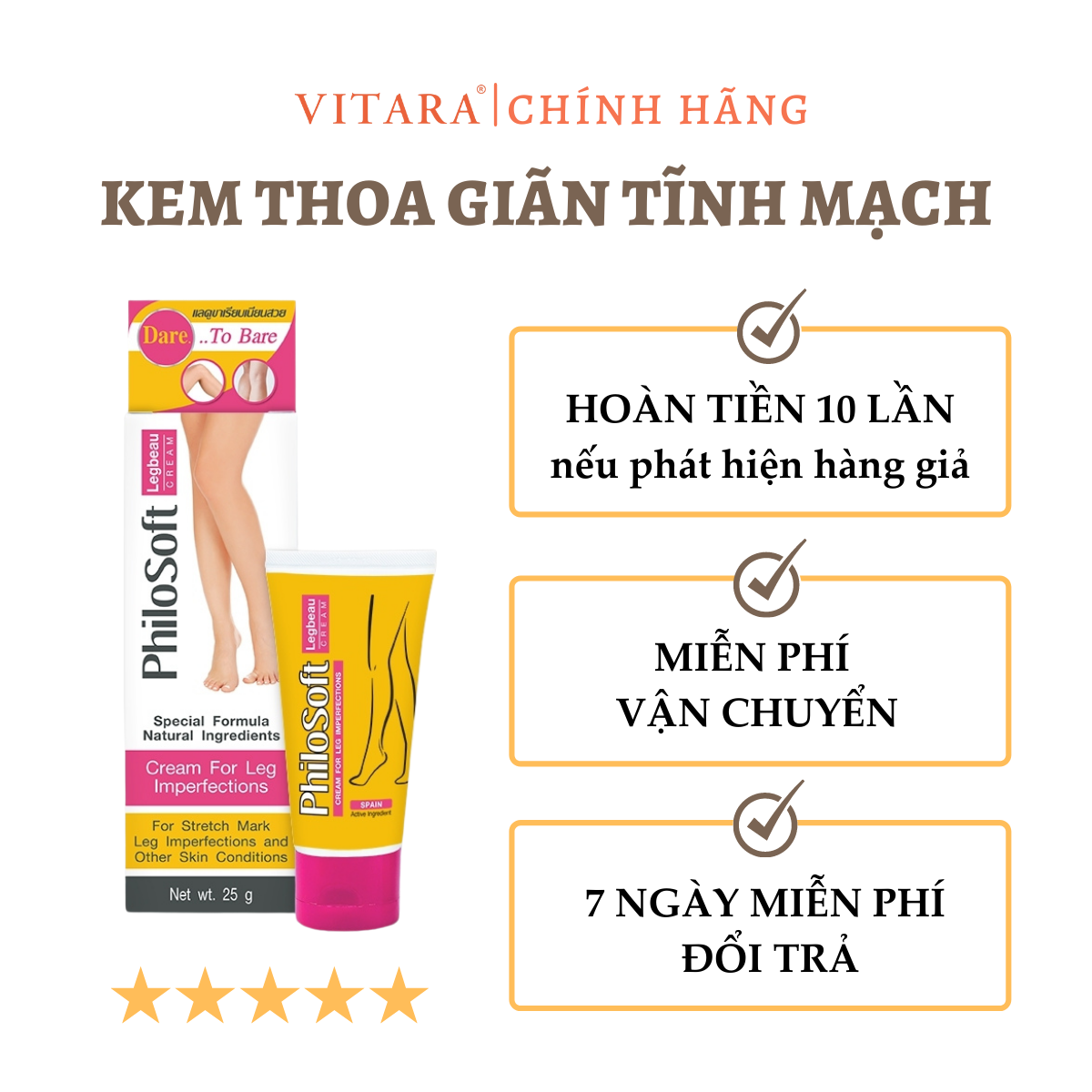 Kem thoa giãn tĩnh mạch Philosoft Legactif cải thiện chứng giãn tĩnh mạch, giảm sưng và dưỡng da 25g