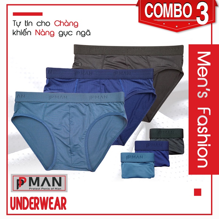 Combo3 Quần lót tam giác brief Nam thông hơi lỗ nhỏ cao cấp, Quần sịp tam giác Nam co giãn 4 chiều sexy đẹp cute PPMAN 2022 THTGCB3