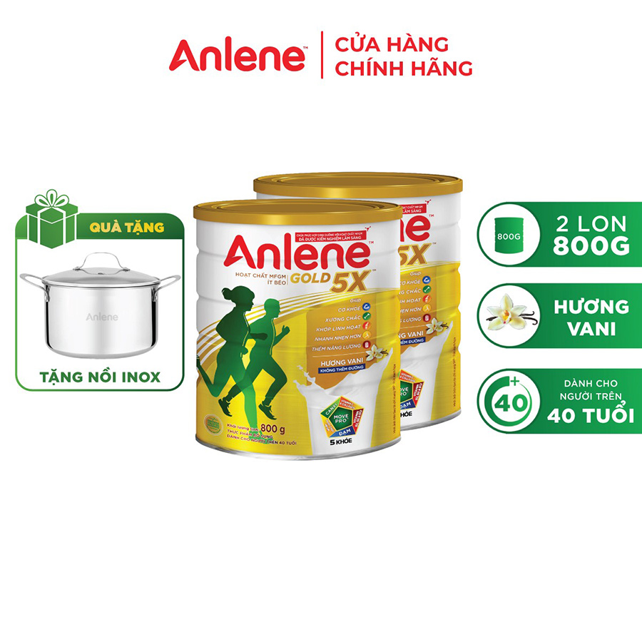 Combo 02 Sữa Bột Anlene Gold 5X Hương Vanilla (Hộp thiếc 800g) - Tặng bộ 2 khăn Anlene