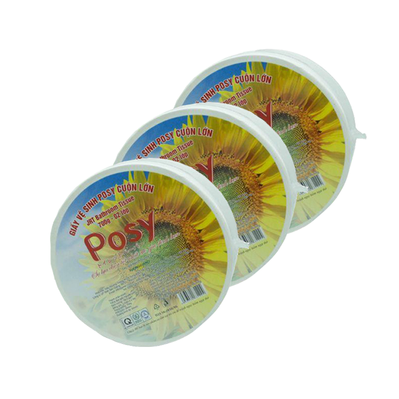 Combo 3 Cuộn  Giấy Vệ Sinh Công Nghiệp Posy 700gr 2 Lớp - Trắng Mịn, Dai, Thấm Tốt