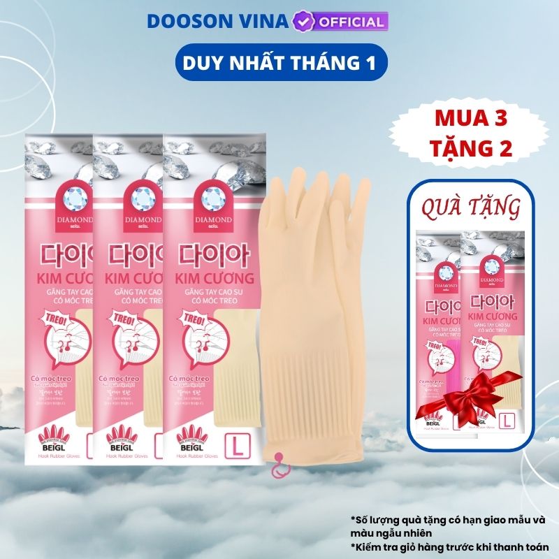 Mua 3 Tặng 2 - 2 Đôi Găng Tay Cao Su Tự Nhiên Kim Cương L