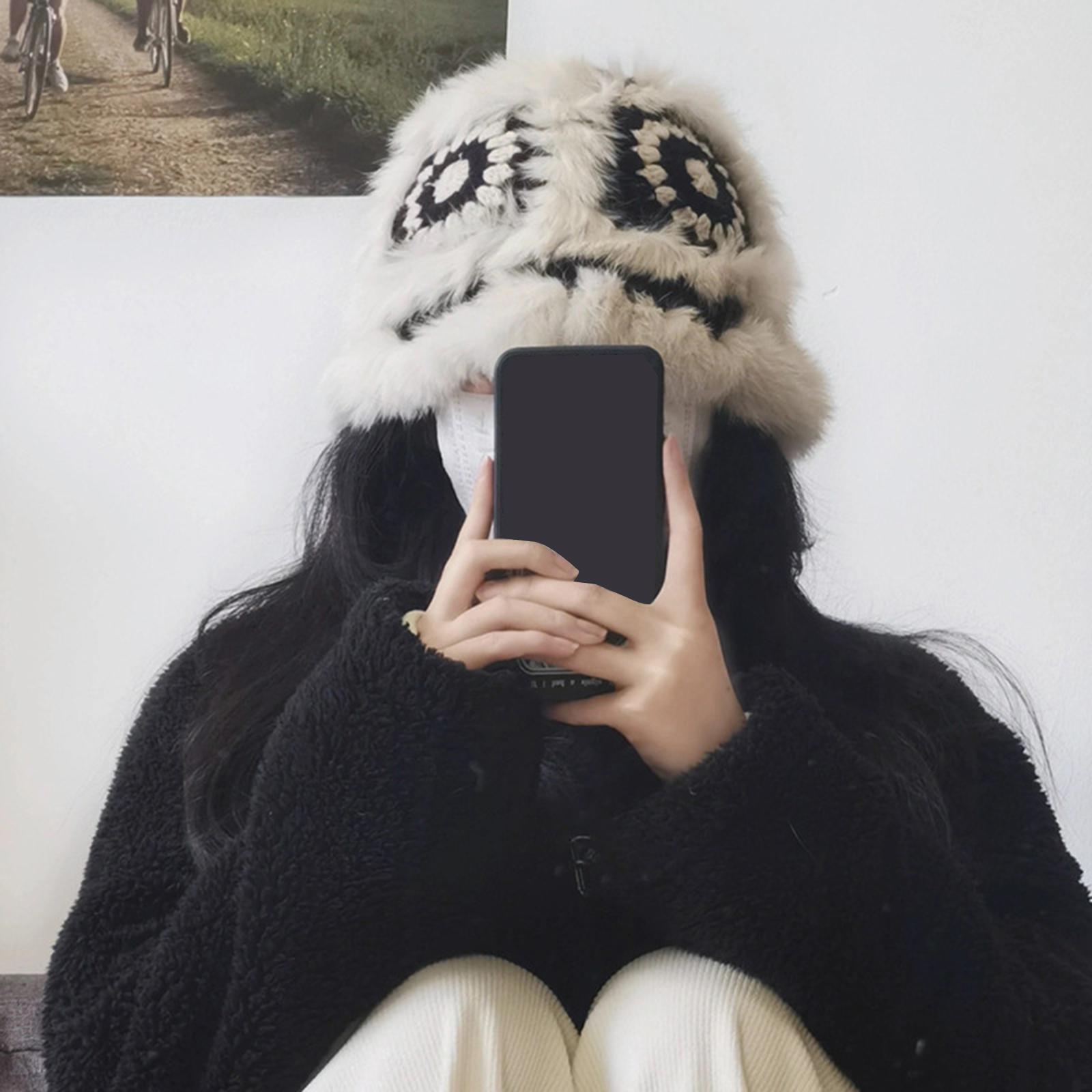 Faux Plush Bucket Hat Furry Cute Fisherman Hat Plush for Teen Girls