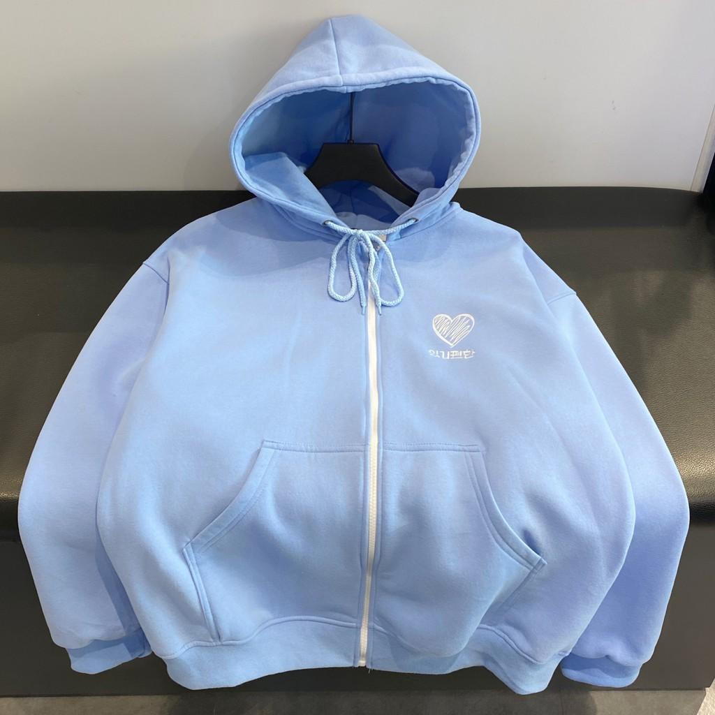 Áo khoác hoodie nỉ dây kéo form rộng HEART Ulzzang (ẢNH THẬT)