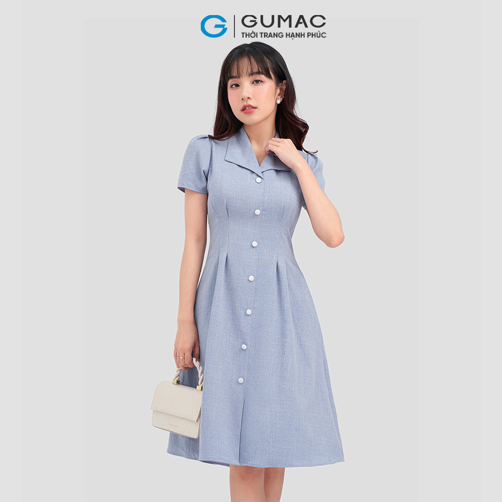 Đầm pen eo GUMAC DC12004 nút bọc thanh lịch