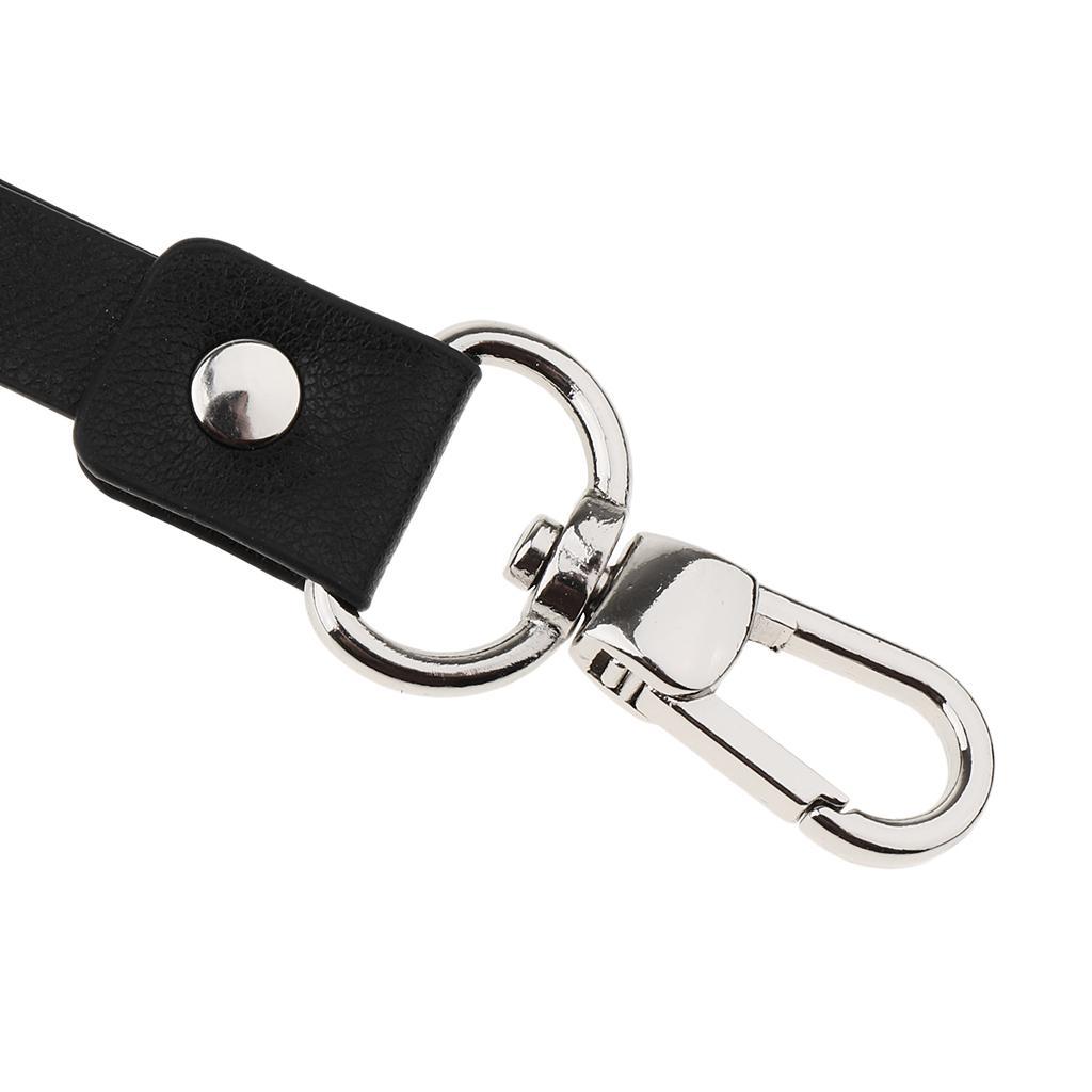 PU Leather Neck Strap Lanyard Metal Clips for ID Cards Badges Black