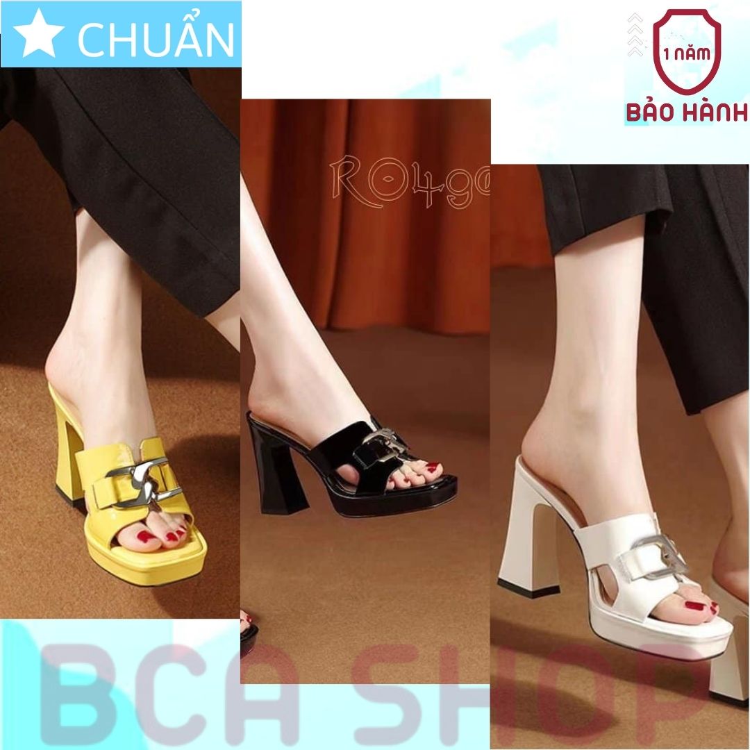 Giày cao gót nữ hở mũi 8p RO490 ROSATA tại BCASHOP đế vuông cách điệu cùng màu thân, quai ngang có đính khóa - màu trắng