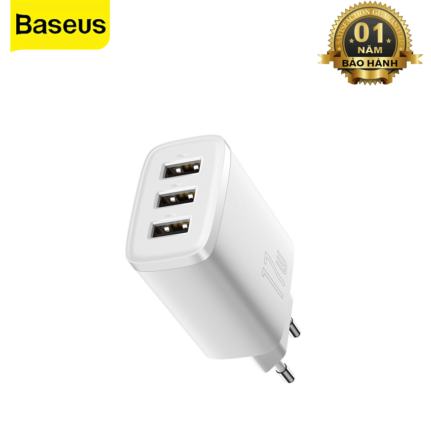 Củ Sạc Điện Thoại Baseus Compact Charger 3 Cổng USB 17W Điện Áp Từ 100V Cho Đến 240V - Hàng Chính Hãng