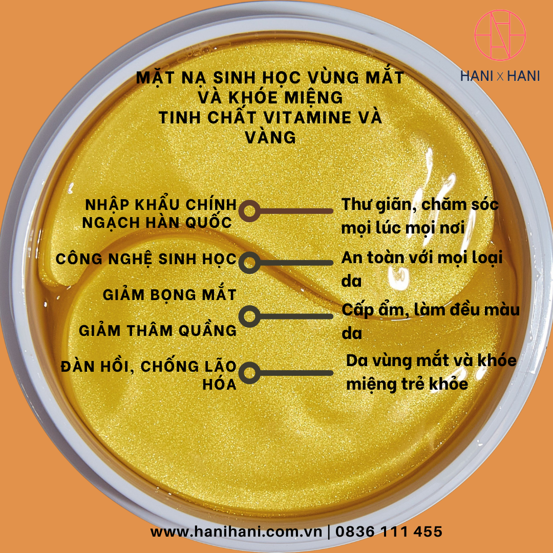 Mặt Nạ Sinh Học Xóa Thâm Và Nếp Nhăn Vùng Mắt - Khóe Miệng Tinh Chất Vitamine Và Vàng Ròng Nano Hani x Hani Hộp 60 Miếng nhập khẩu Hàn Quốc