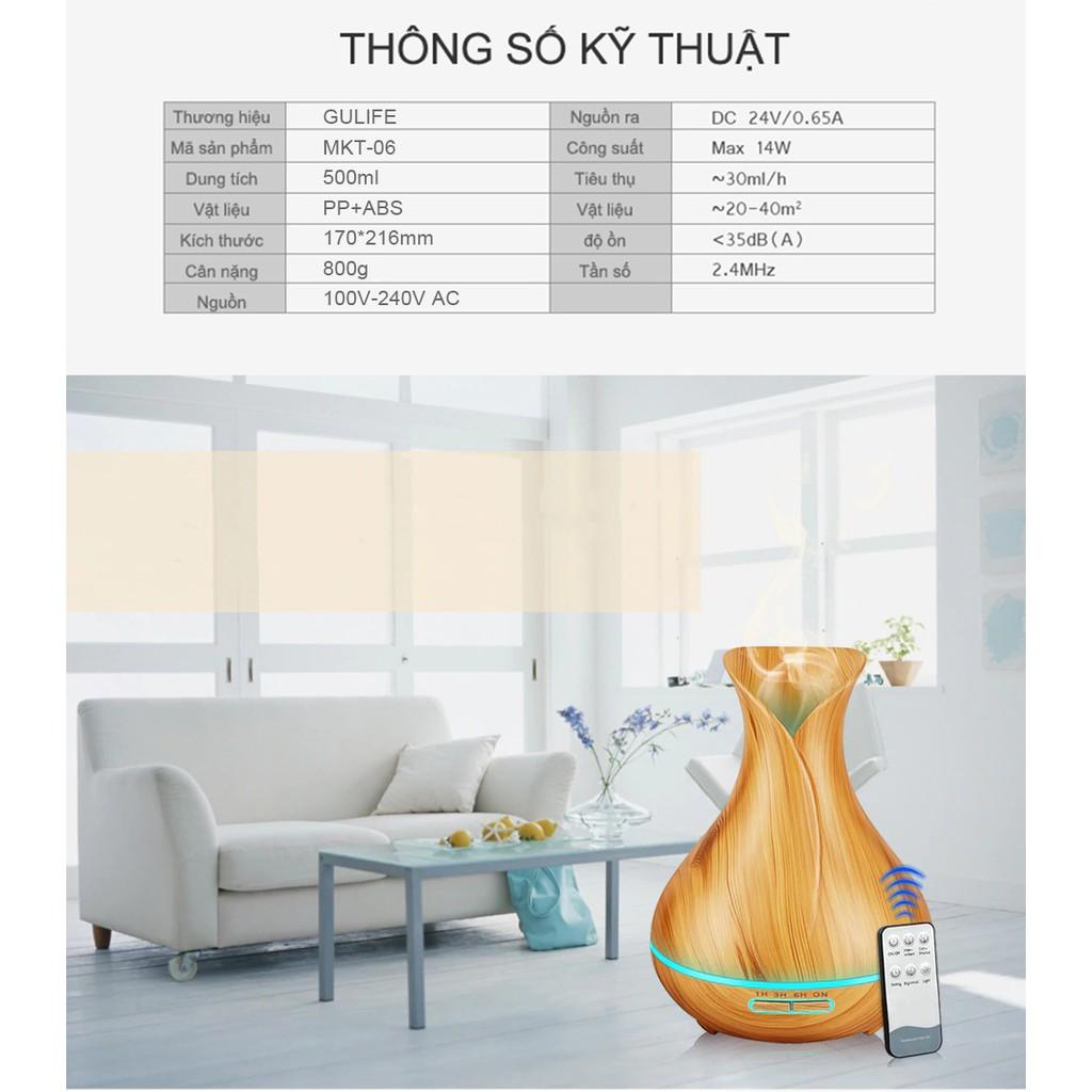 Máy Khuếch Tán Tinh Dầu Phun Sương Tạo Độ Ẩm Tulip 500ml - Tặng Tinh Dầu 10ml &amp; Remote - GULIFE MKT06