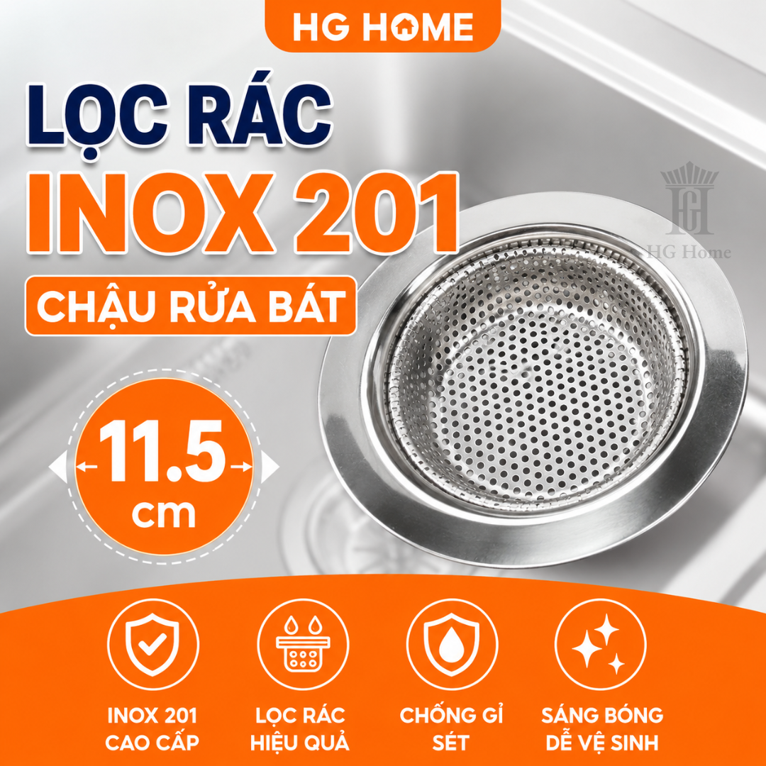 Lọc Rác Inox Chậu Rửa Bát 11.5cm - Lọc Rác Bồn Rửa Chống Tắc Cao Cấp - HG Home