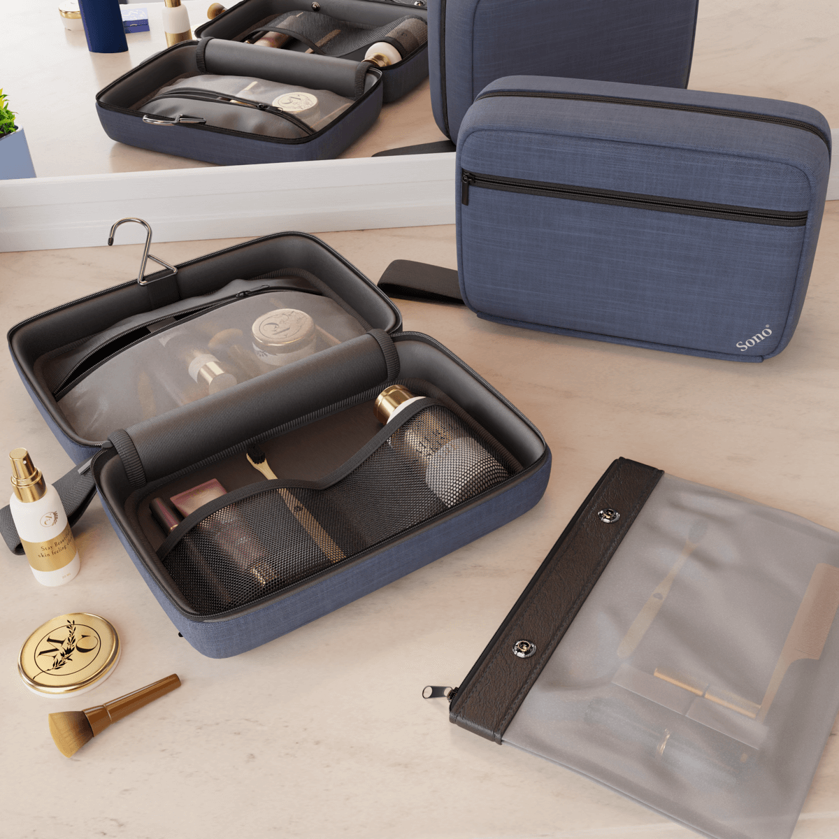 [Hàng XK Đức] Túi Mỹ Phẩm Du Lich Sono Compact - Vải Oxford cao cấp, Dopp Kit Đựng Đồ Cá Nhân UNISEX Sành Điệu