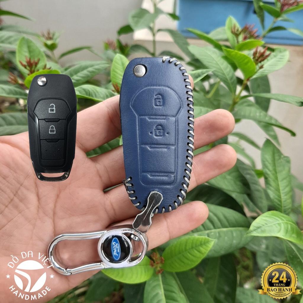Bao Da Chìa Khóa FORD Ranger WT 14-17, XLS, XLT 2018-2023. chìa gập. Da Bò, Khắc Tên + Số ĐT
