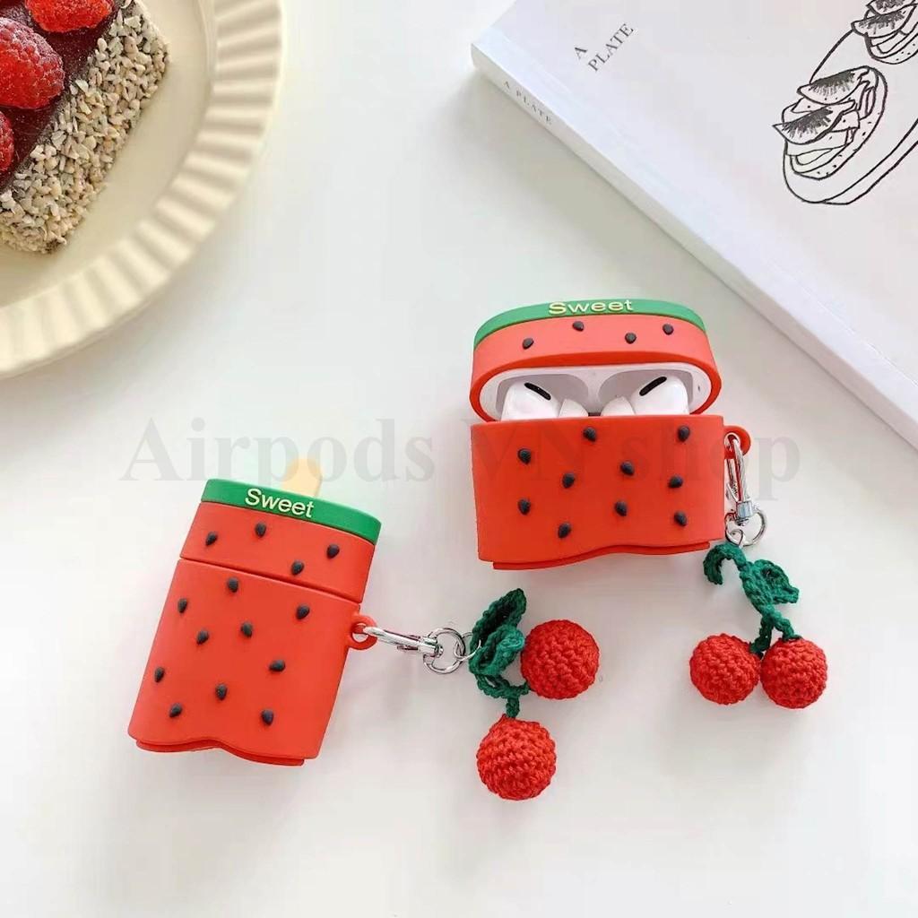 Bao Case Ốp dành cho Airpods 1/2, Airpods Pro kem dưa hấu xinh xinh silicon 3d cao cấp